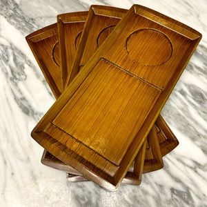 Vintage MCM Wood Look Party Plates/ Snack Trays - Set of 4